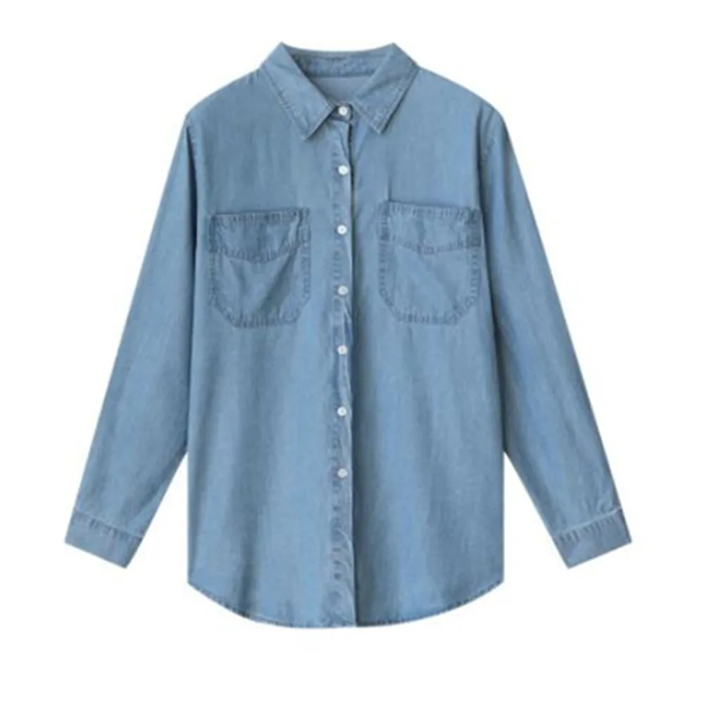 

Блузка женская джинсовая однотонная на пуговицах, с коротким рукавом, XL