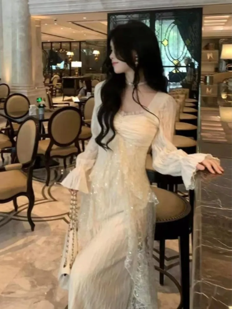 Платье-миди женское кружевное в стиле пэчворк