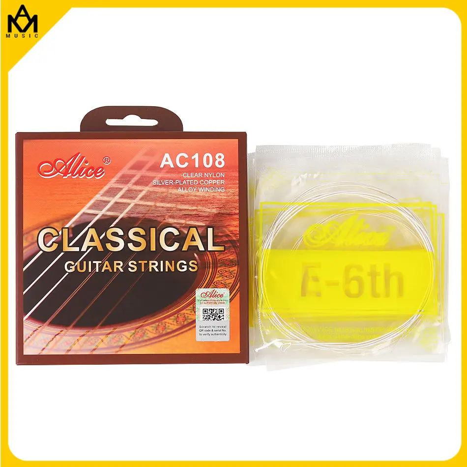 

Alice AC108 Professional Classical Guitar Guitarra Strings Sliver Plated Copper Wound Clear Nylon Normal High Tension 6 Strings