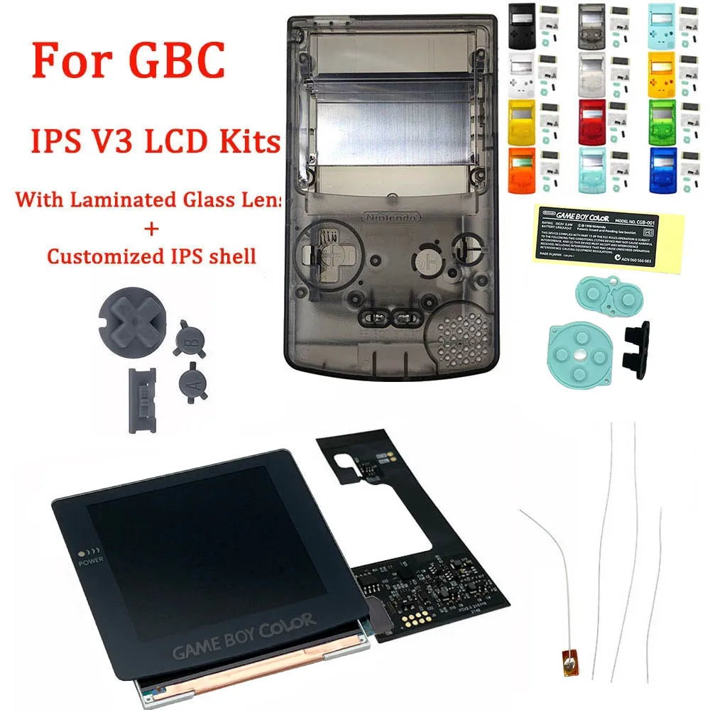 

2021 IPS V3 Gray Laminated LCD Screen Kits with Variable Light Logo for GBC Highlight Backlight IPS LCD Screen Kits with Shell