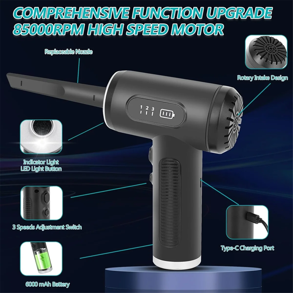Электрическая тряпка со сжатым воздухом 2-в-1 беспроводная воздушная и пылесос