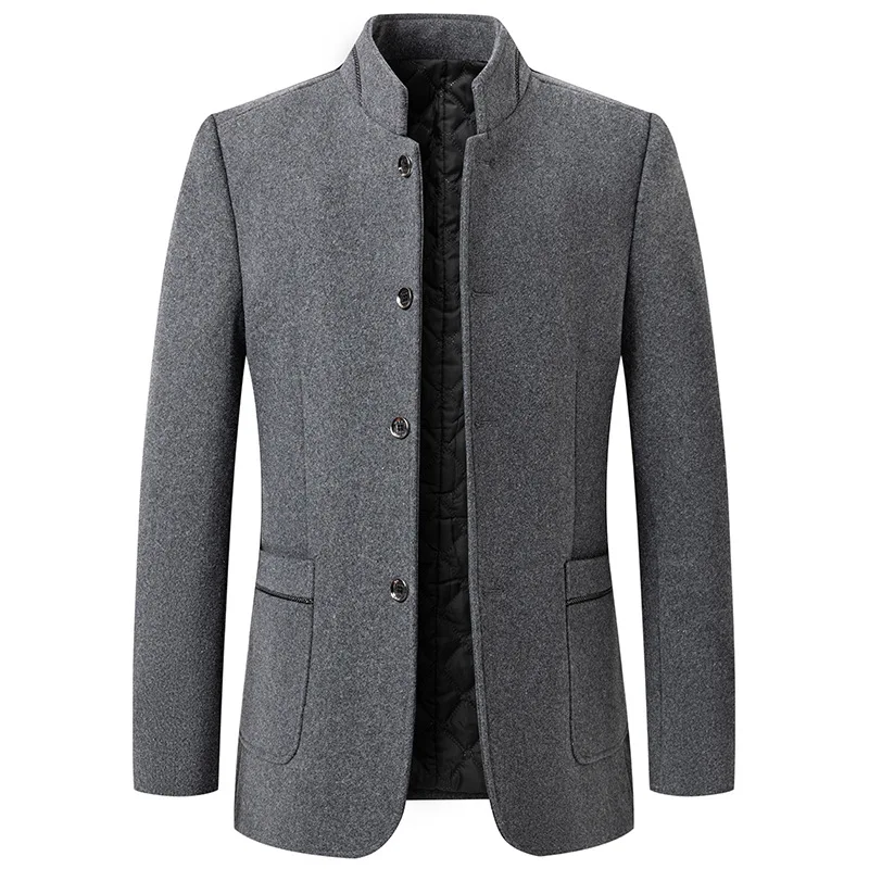 

Autumn and winter new business men's woolen coat fashion stand collar with cotton middle-aged woolen coat tweed coat