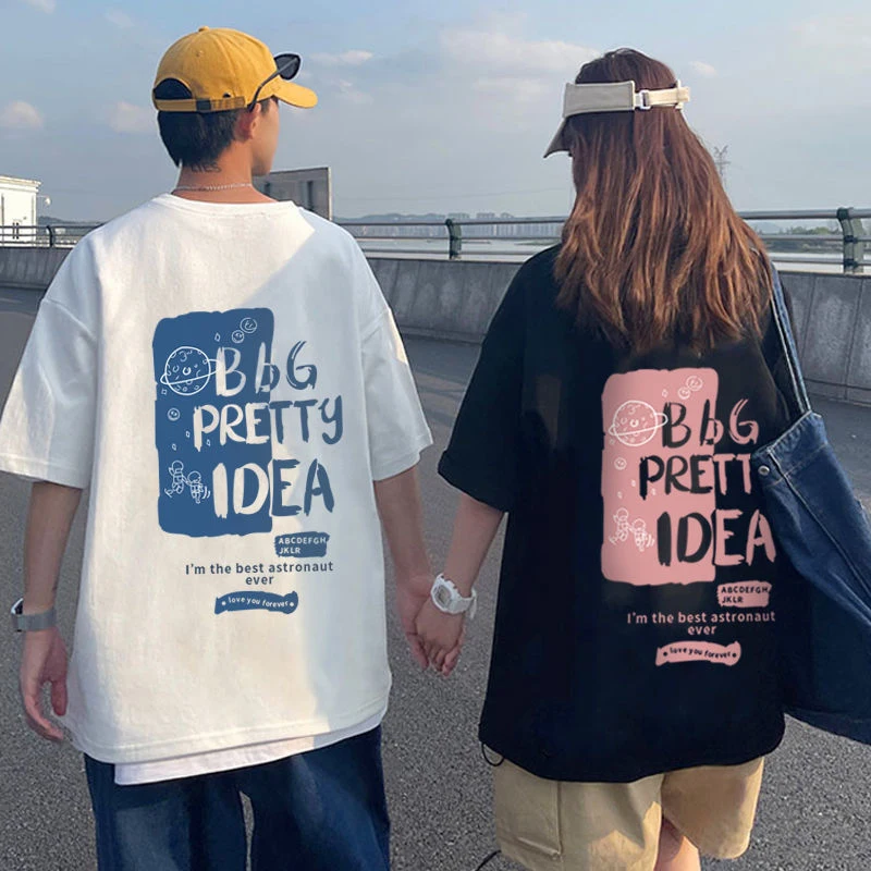 

Trendy high street hip hop pattern printed men's and women's short sleeve T-shirt trendy sports couple short sleeve T-shirt
