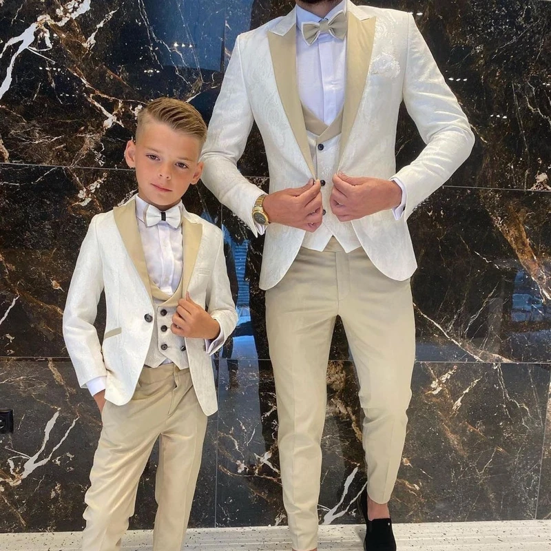 

Father and Son Suits for Men Wedding Groom White Floral Tuxedo Slim Fit Prom Gentleman Costume 3 Pieces (Jacket+Vest+Pants) 2023