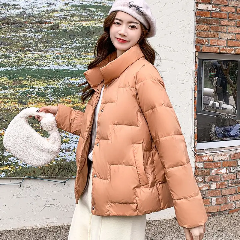 2023 Winter Down Coats Jacket Women Buttons Loose White Duck Down Coats Female Solid Thickening Warm Jackets Ladies Pockets M07