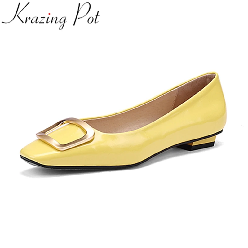

Krazing Pot big size genuine leather square toe low heels shallow slip on sweet spring shoes elegant buckle dating women pumps