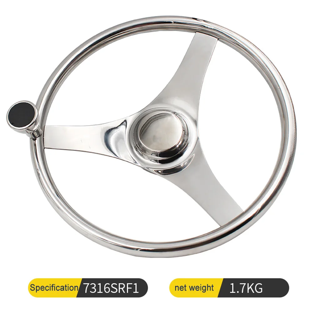 Boat Steering Wheel Marine 3 Spoke Mirror Fine Polished Yacht Corrosion Resistant Hardware with Control Knob Boating