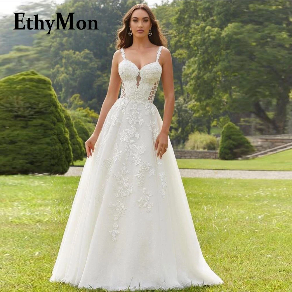 

Ethymon Attractive Backless Strapless Lace Up Wedding Dresses For Mariages Floral Print Vestido De Casamento Made To Order Pleat