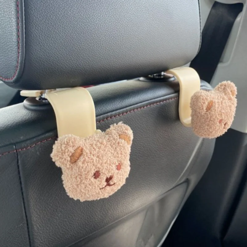 INS Cute Bear Head Storage Organizer Car Seat Back Holder Seat Back Hook Universal Car Accessories Interior