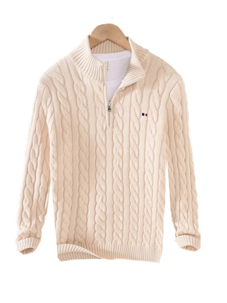 

Thickened Twist Casual Loose Ladies Coat Women's Winter 100%Cotton Solid Color Long Sleeve Turtleneck Zip Pullover Knit Sweater