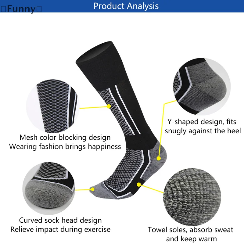OficialFunnyezione1 пара зимних теплых утолщенных лыжных носков для спорта на открытом