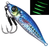 1pcs vertical fishing jigs metal lures with assist hooks luminous sinking artificial jigging lures for bass pike salmon