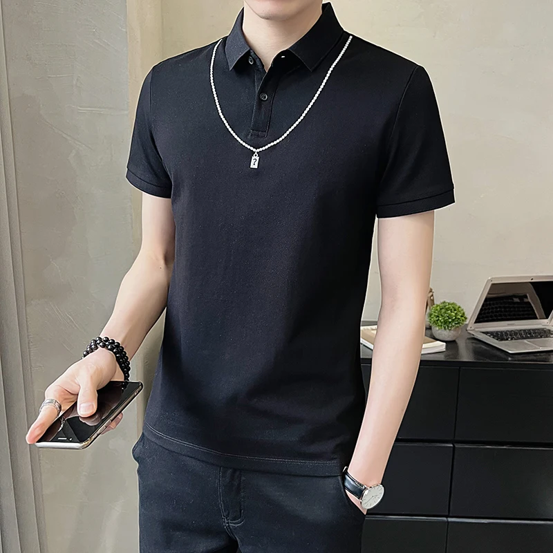 

2022 Summer Polo Shirts Men Black/white Short Sleeve Slim POLO Shirts Fashion Lapel Business Social Casual Polo Camisa Hombre