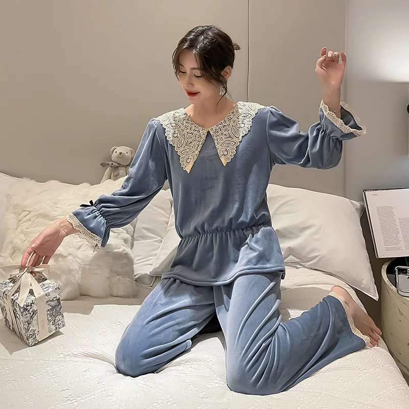 

Модная плотная флисовая одежда для сна Tulin, комплект из 2 предметов, женская Свободная рубашка и штаны, Повседневная Пижама, домашняя одежда, нижнее белье