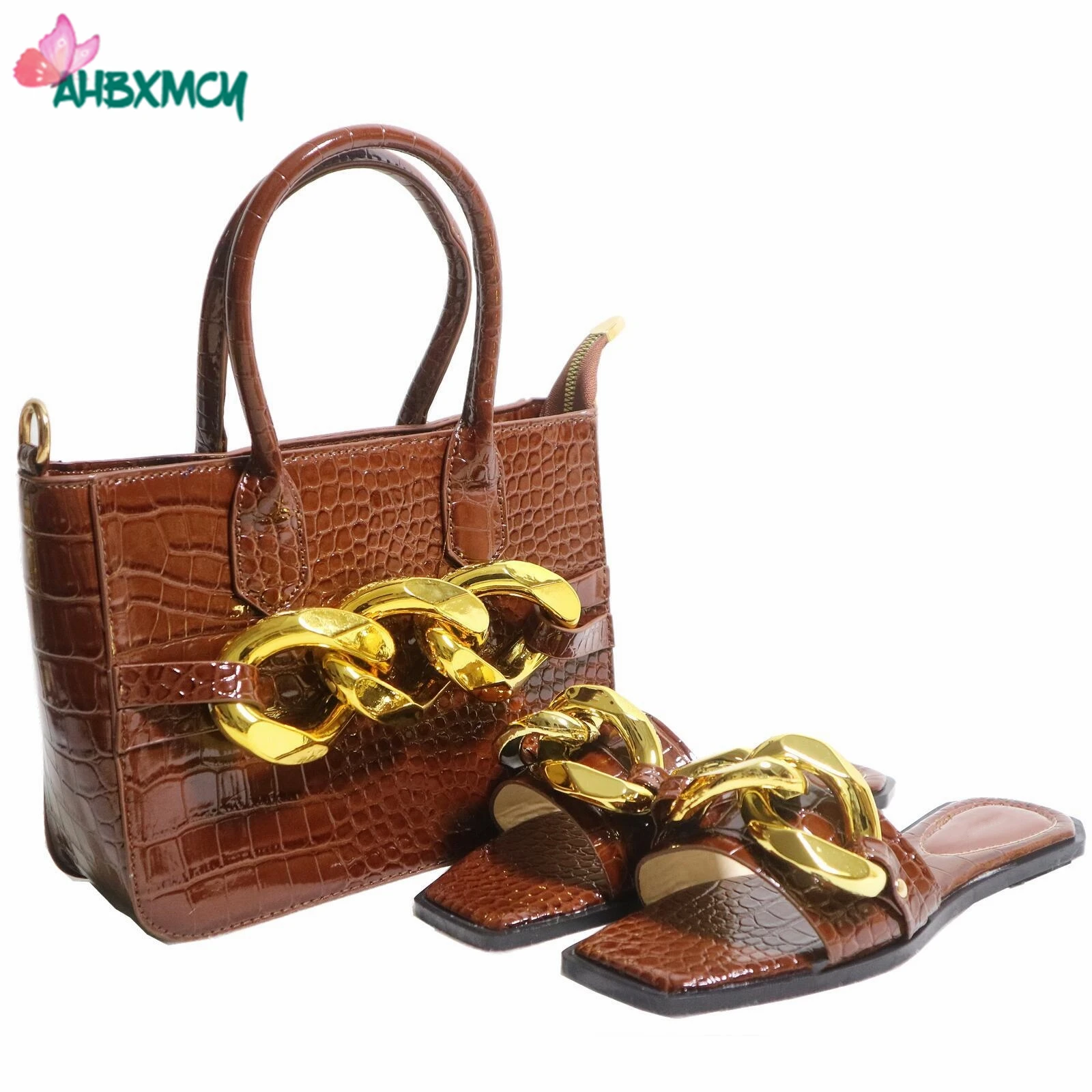 

2022 Brown Color New Coming Italian Women Shoes and Bag Set For Nigerian Ladies Pumps for Garden Party