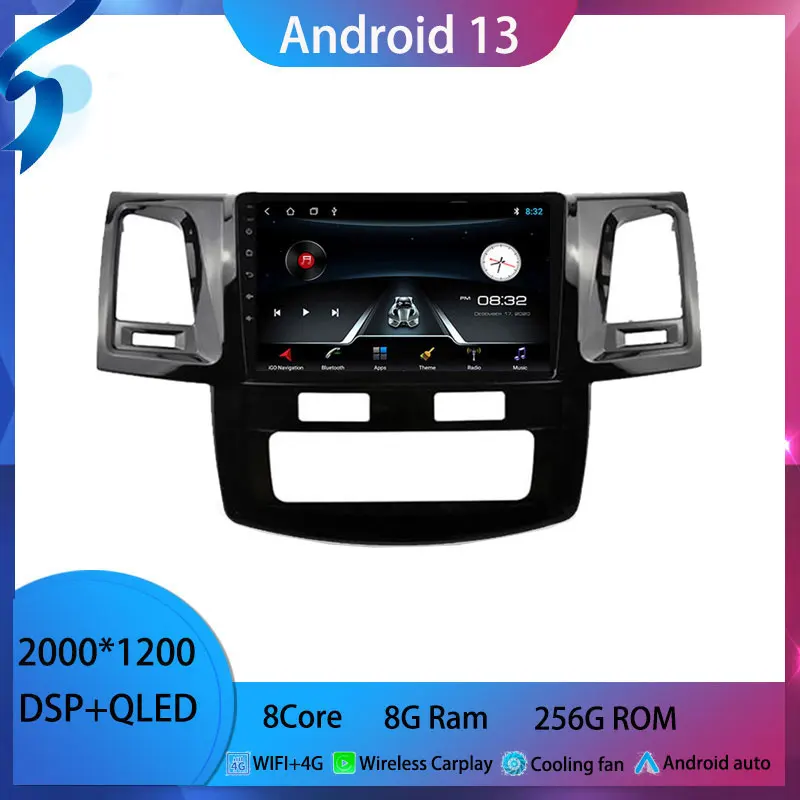 

9 дюймов для Toyota Fortuner Hilux 2005-2014 android 13 автомобильное радио мультимедийный видеоплеер Android автомобильный беспроводной адаптер BT5.0