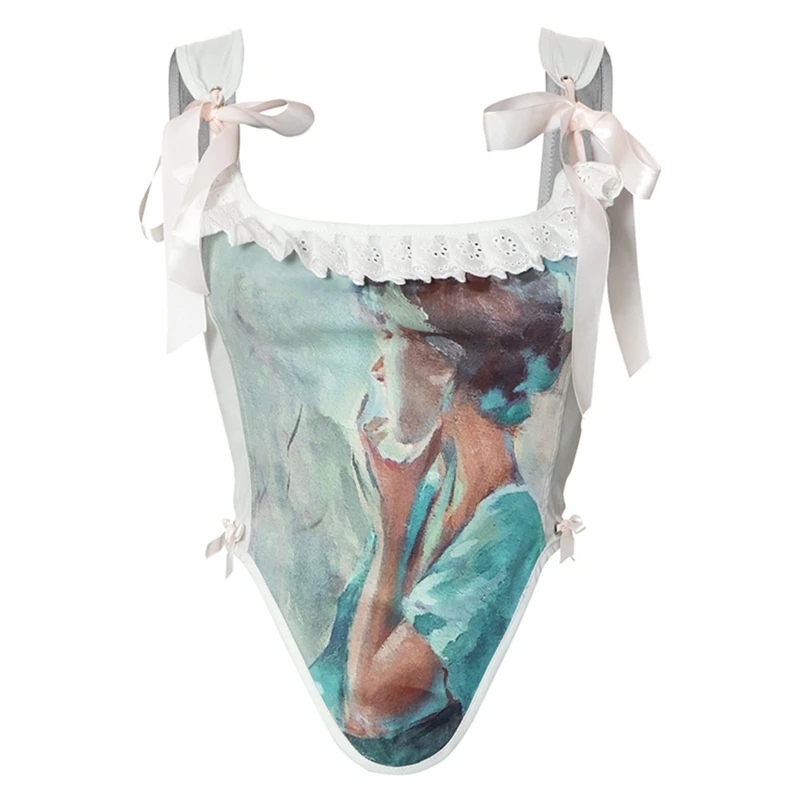 

Vintage Crop Tops Tank Top Retro Corset Tops For Women To Wear Printed Bustier