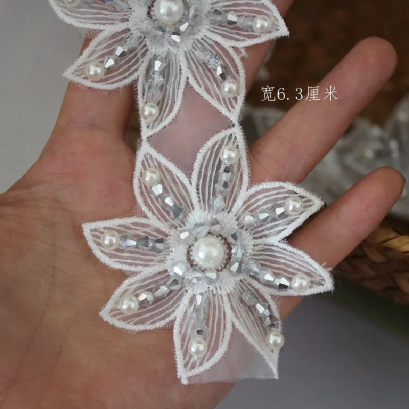 Кружевная лента для вышивки ручной работы жемчужный бисер цветок из полиэстера