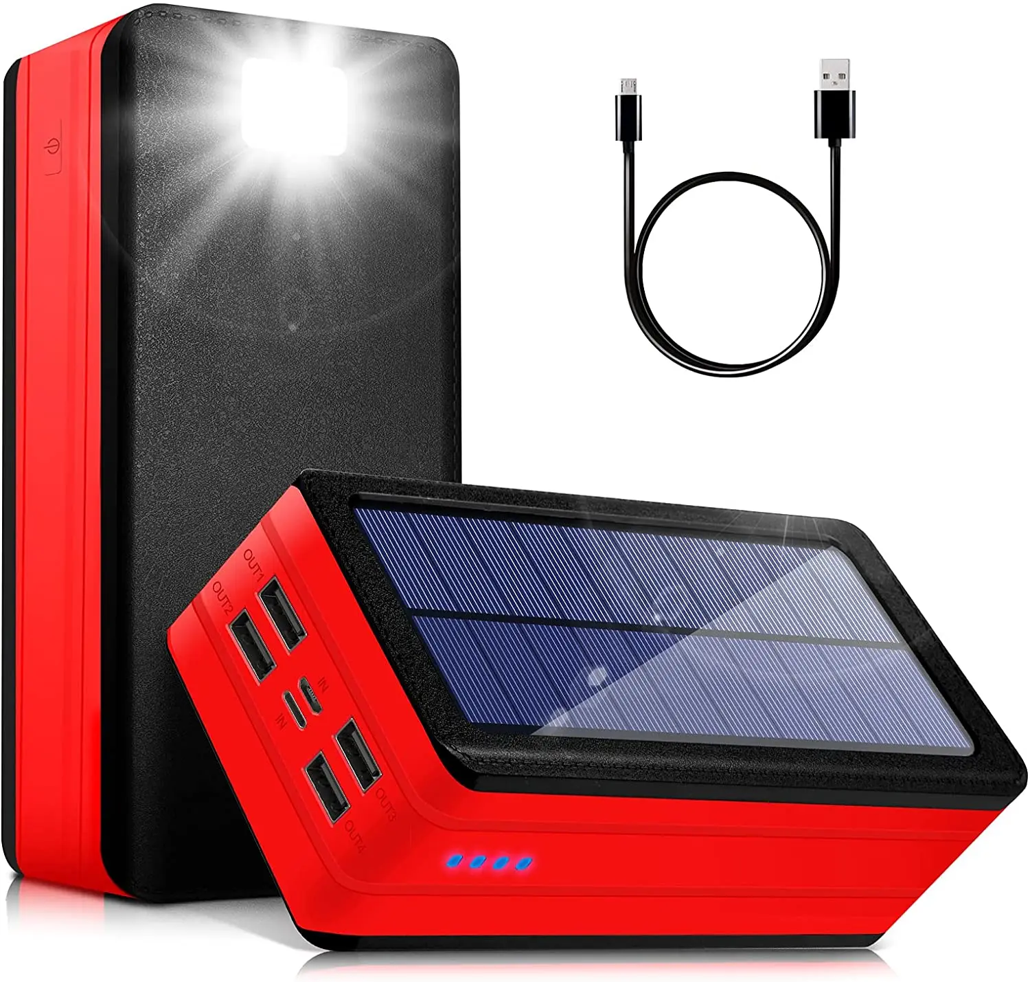 

Внешний аккумулятор на солнечной батарее, 50000 мАч, портативное зарядное устройство на солнечной батарее, 4 USB-порта, 2 входных порта, фонарик, быстрая зарядка