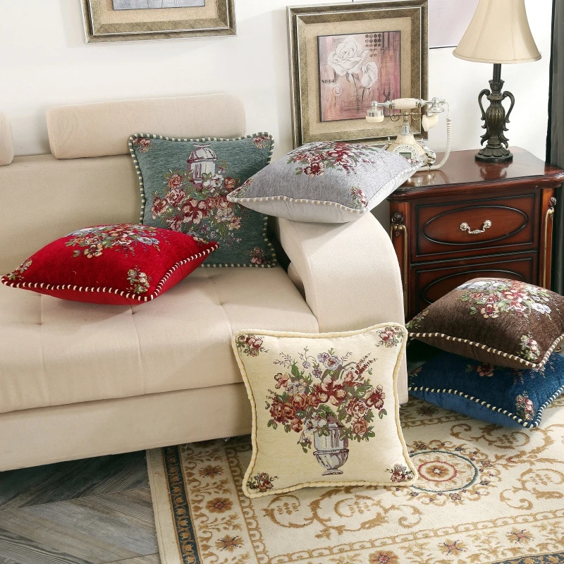 Embroidered Flowers Jacquard Cushion Cover 48x48CM Light Lux