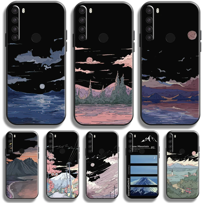 

Hand Painting Landscape For Xiaomi Redmi 8 8A For Redmi Note 8 8T Pro Phone Case Carcasa Liquid Silicon Back Soft Coque