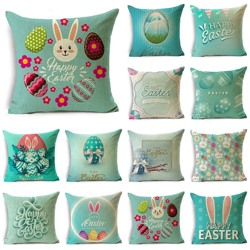 

Blue Easter Egg Rabbit Digital Printing Linen Decorative Throw Pillowcase Home Bedroom Sofa 40*40cm/45*45cm/50*50cm