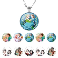 disney colorful princess cartoon pattern round 25mm glass dome chain pendant necklace cabochon charms hot fashion jewelry qgz270