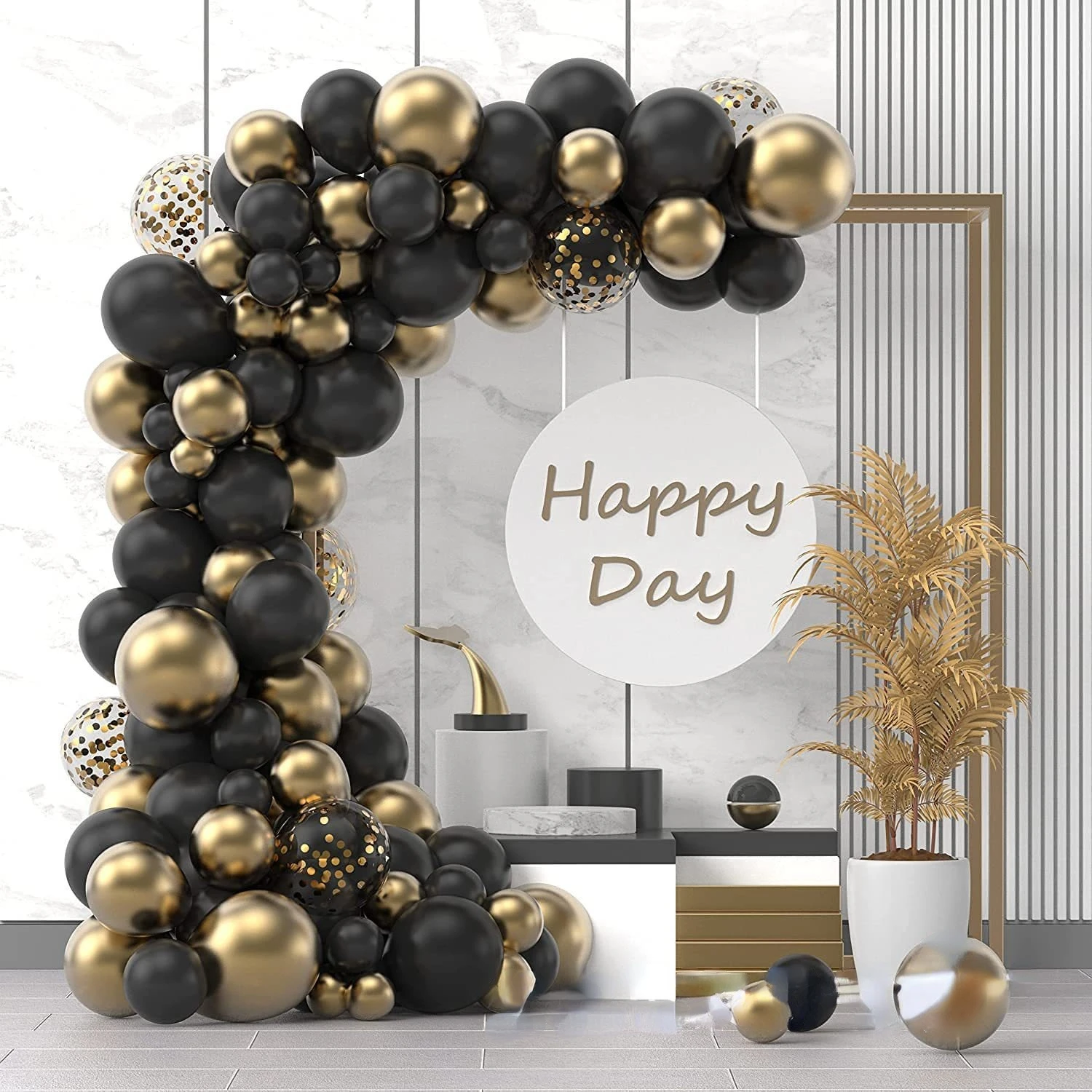 

JOYMEMO Black Gold Balloon Garland Arch Kit Confetti Balloon Background Decorations for Wedding Proposal Birthday Party Supplies