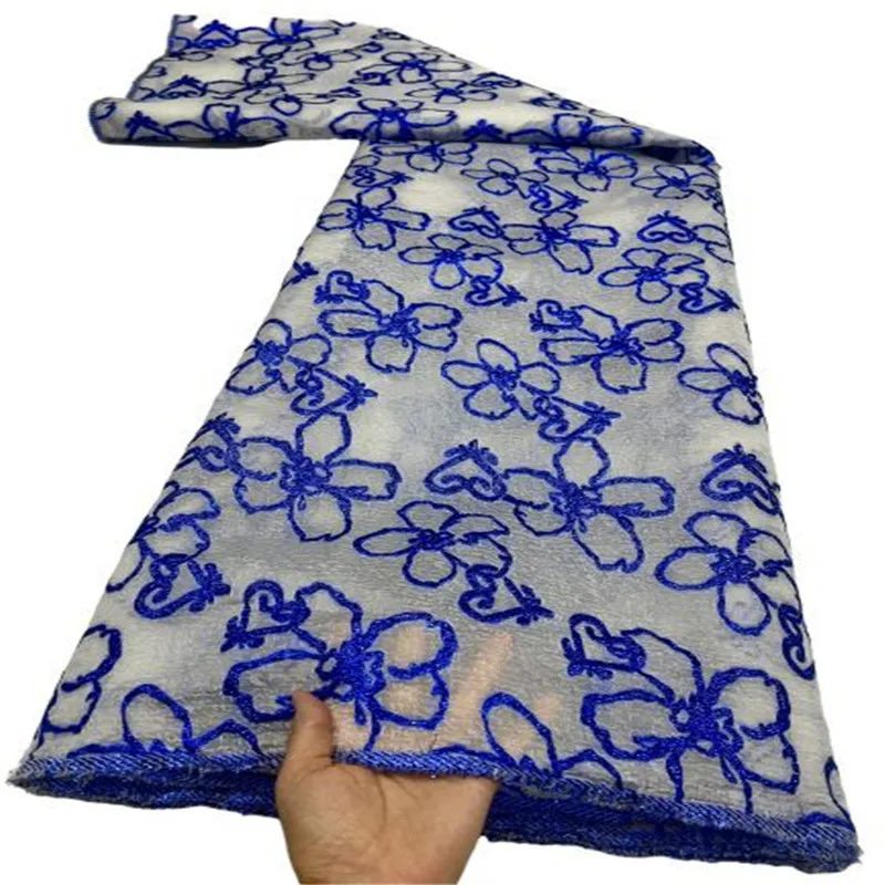

High Quality African Brocade Jacquard Lace Fabric 2022 royal blue Embroidered French Tulle Lace Fabric For Nigerian Party Dress