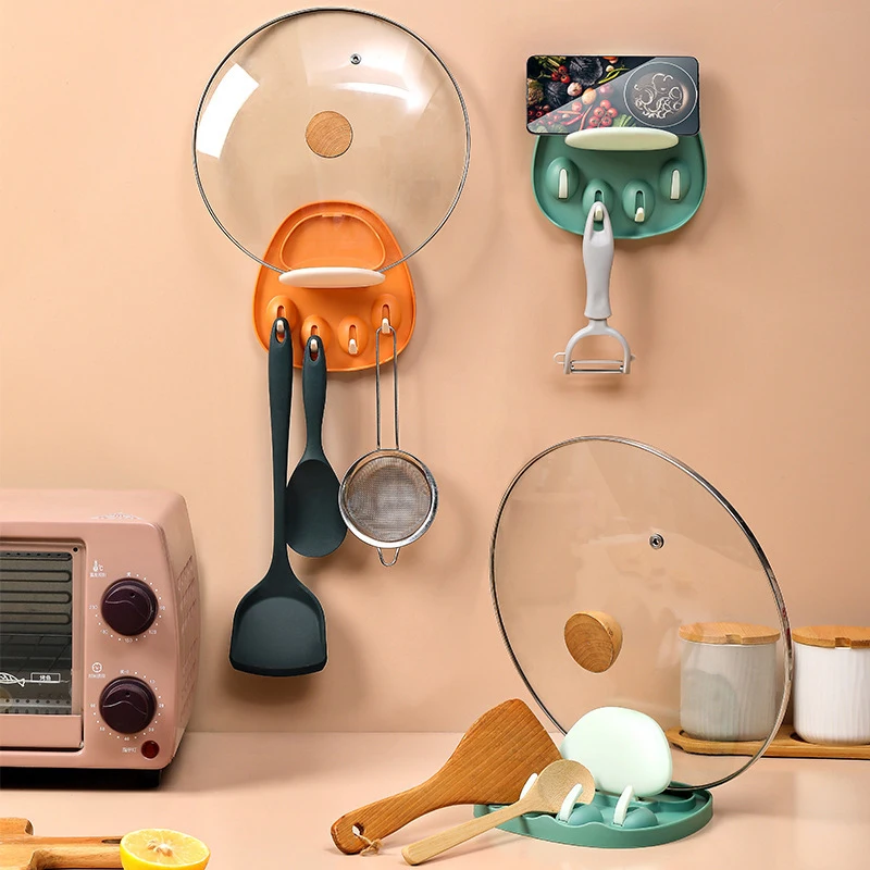 

1pc Universal Kitchen Punch-free Storage Rack Tray Storage Storage Cat Claw Pot Cover Rack