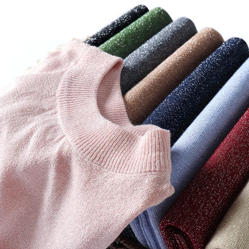 

Shiny Lurex Sweater Women Long Sleeve Pullover Sweaters 2021 Autumn Winter Jumper Korean Style Women Knit Tops Full Femme
