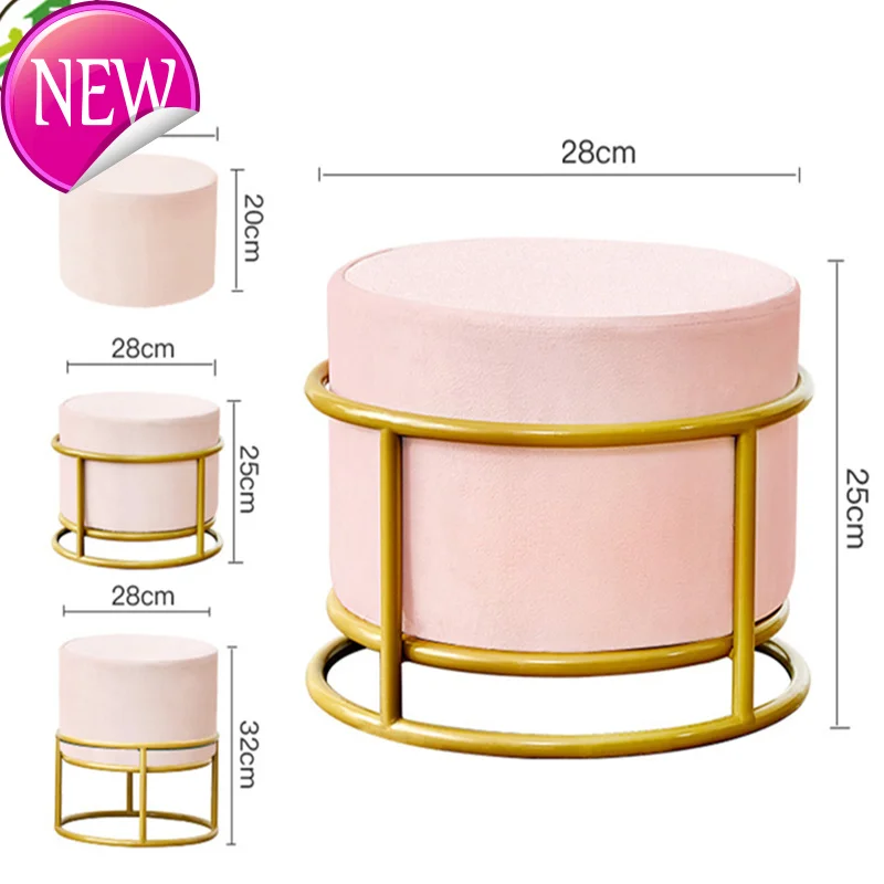 

Height Adjustable Round Stool Ottoman Pouf Nordic Luxury Living Room Stool Velvet Sofa Pedal Cover Detachable