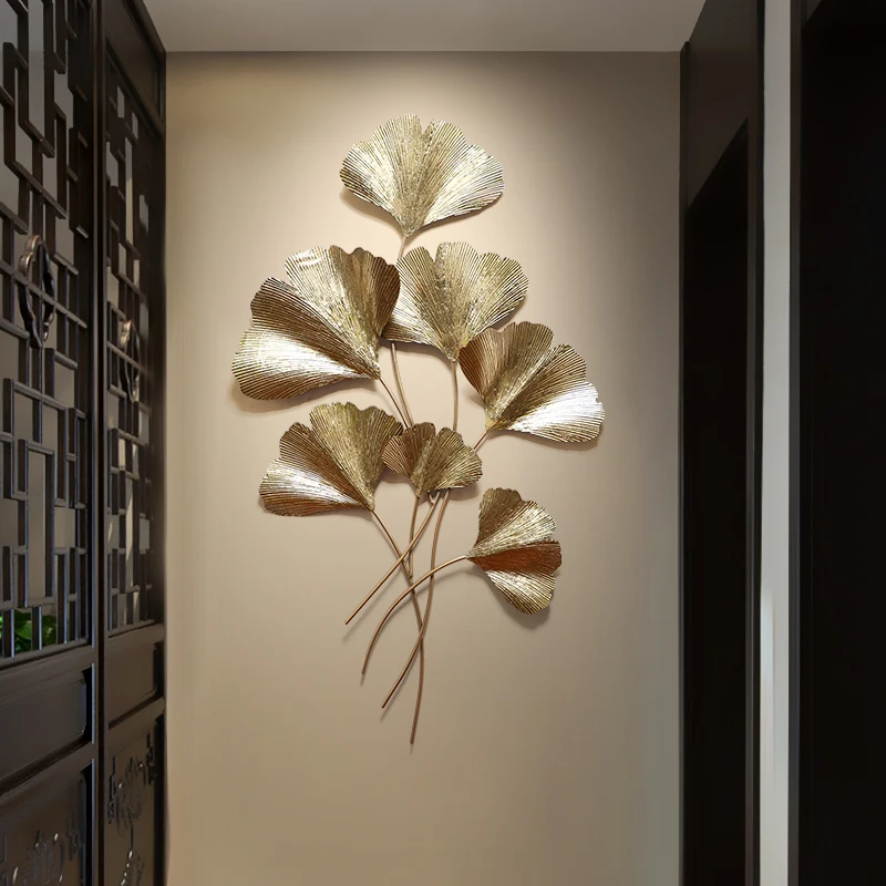 

Новый фон для китайской гостиной, металлическое украшение для крыльца, железный подвесной Современный Креативный лист гинкго, украшение для дома