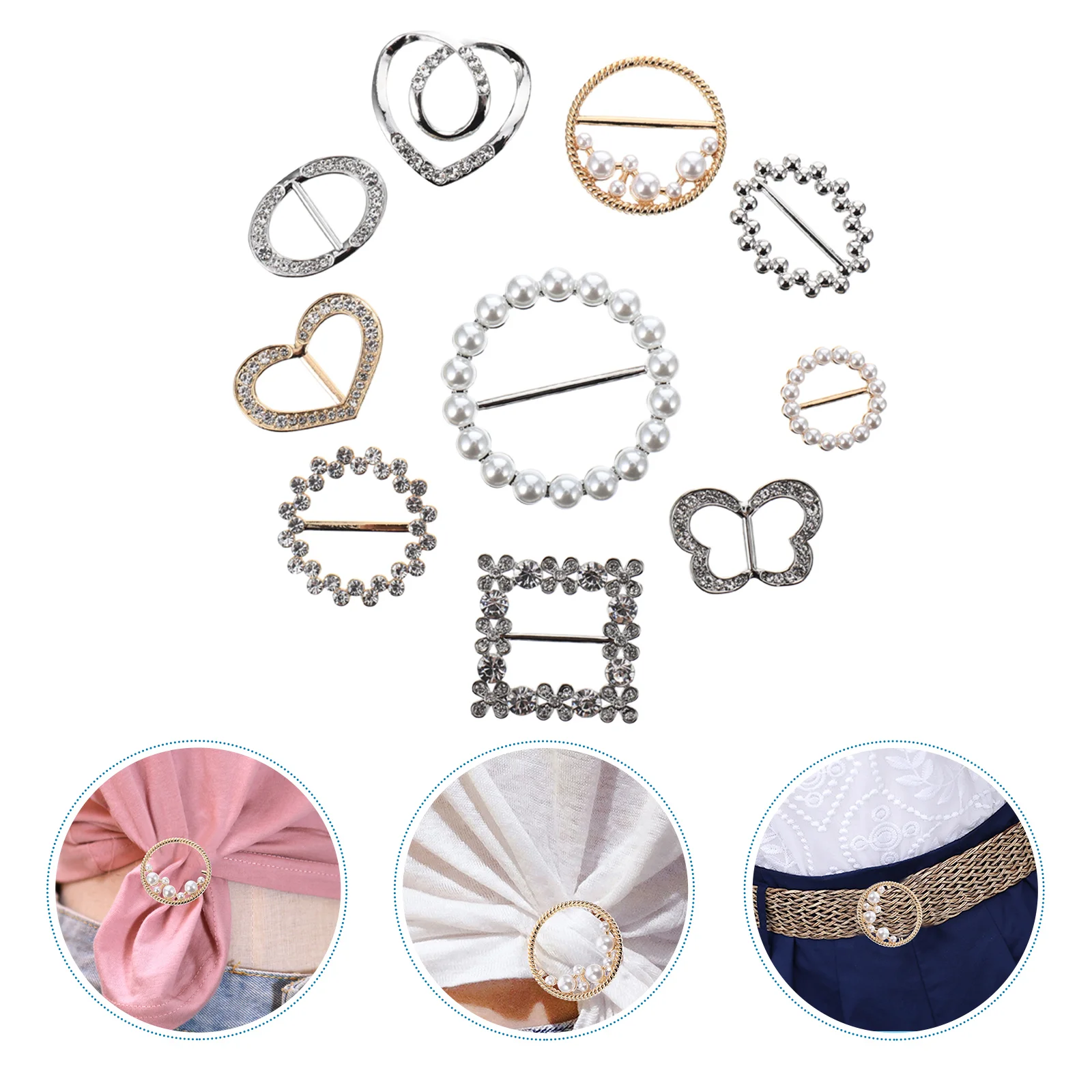 

10 Pcs Bufandas Para Mujer Brooch Pin Scarfs Women Alloy Buckle Pearl Rings Slides Silk Clasp Clips Gift Button Coat Corner