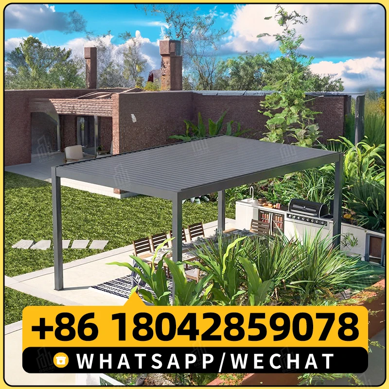 AlunoTec Роскошная уличная беседка Моторизованный тент с жалюзи на крыше