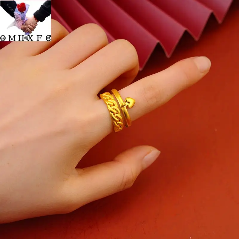 

OMHXFC Wholesale RI321 European Fashion Fine Woman Girl Party Birthday Wedding Gift Two Layer Heart 24KT Gold Adjustable Ring
