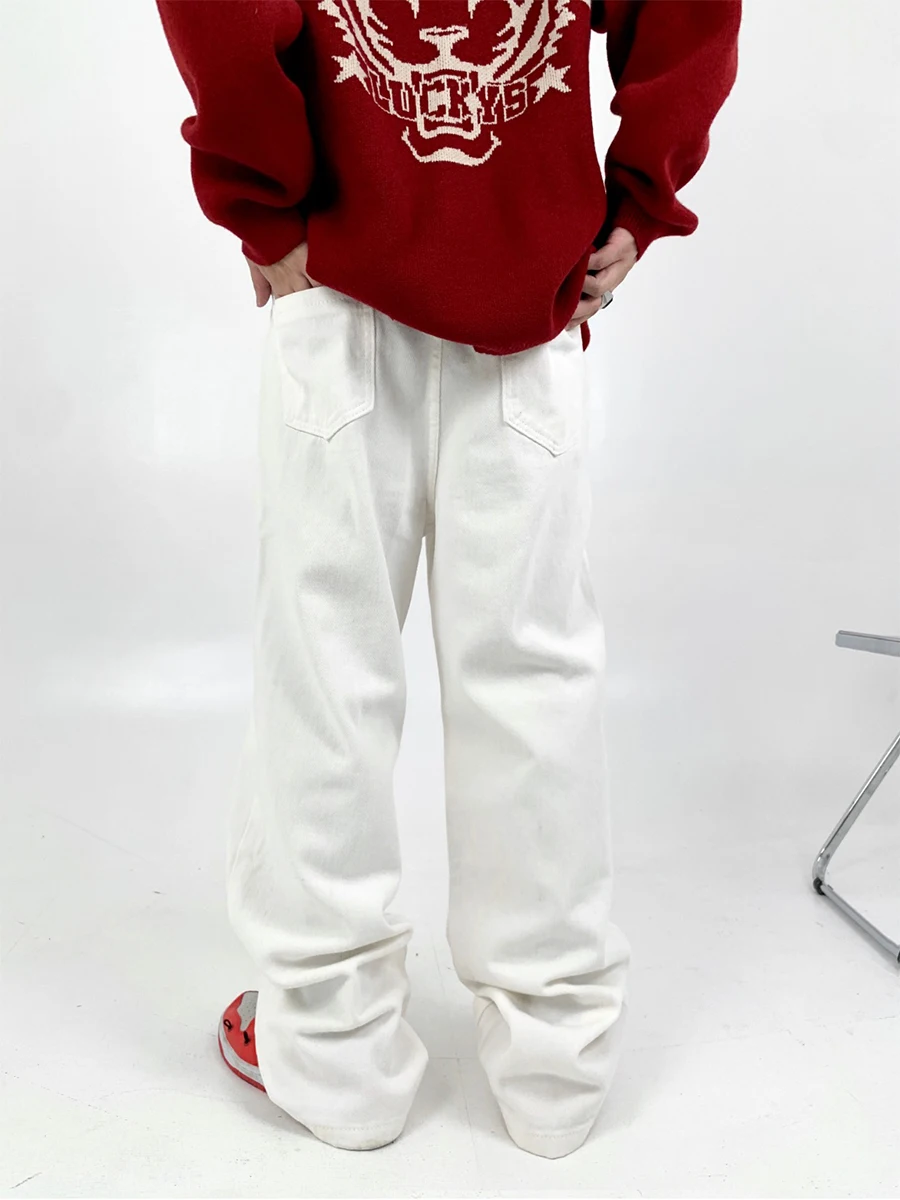 Four Seasons Men's Jeans Trend Letter Embroidery Straight High Street Loose Wide Leg Trousers Fashion Streetwear Ins Hot Sale