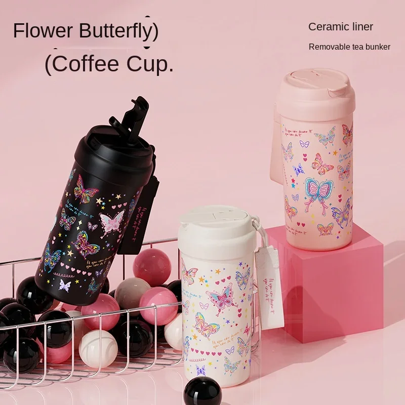 Кофейная чашка-бабочка термос из нержавеющей стали с керамическим вкладышем