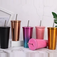 500ml double wall tumbler stainless steel thermal vacuum coffee mug with straw travel cup