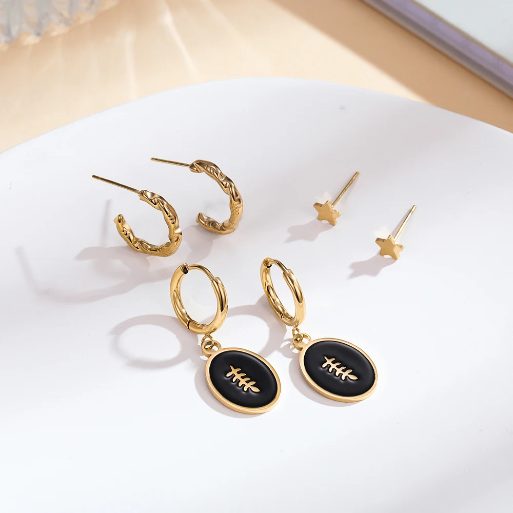 Набор серег из нержавеющей стали с эпоксидной смолой |