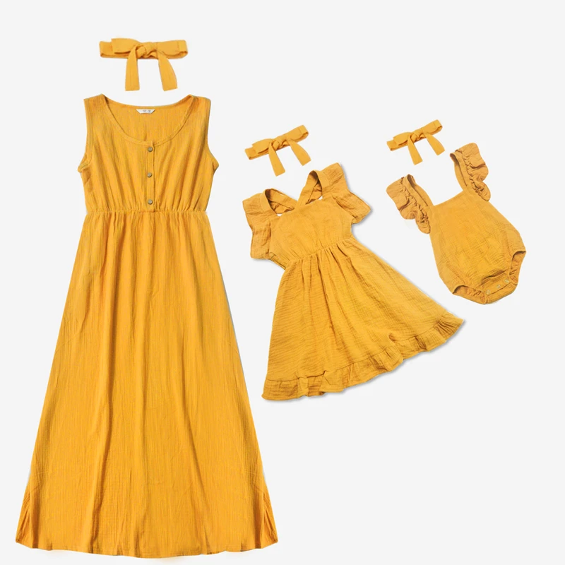 

Summer Mother and Daugther Dress Solid Sleeveless Mommy and Me Clothes Outfits Women Girls Matching Family Long Vestido