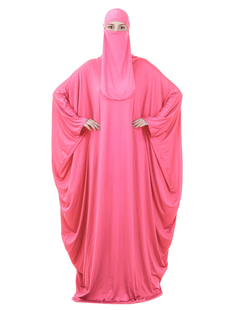 Muslim Women Jilbab One-piece Prayer Dress Hooded Abaya Islamic Clothing Dubai Saudi Black Robe Turkish Modesty Burqa