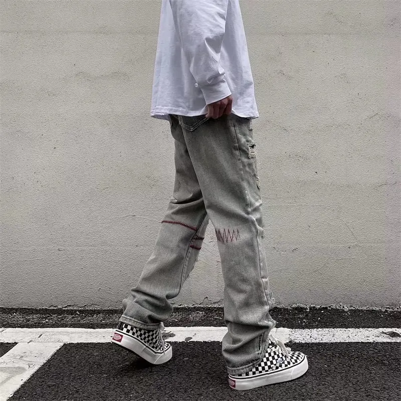 Fashion Men Jeans Hip Hop High Street Ripped Embroidered Men's Pants Fashion Streetwear Y2k Clothes Brand Jeans Jeans Aestethic