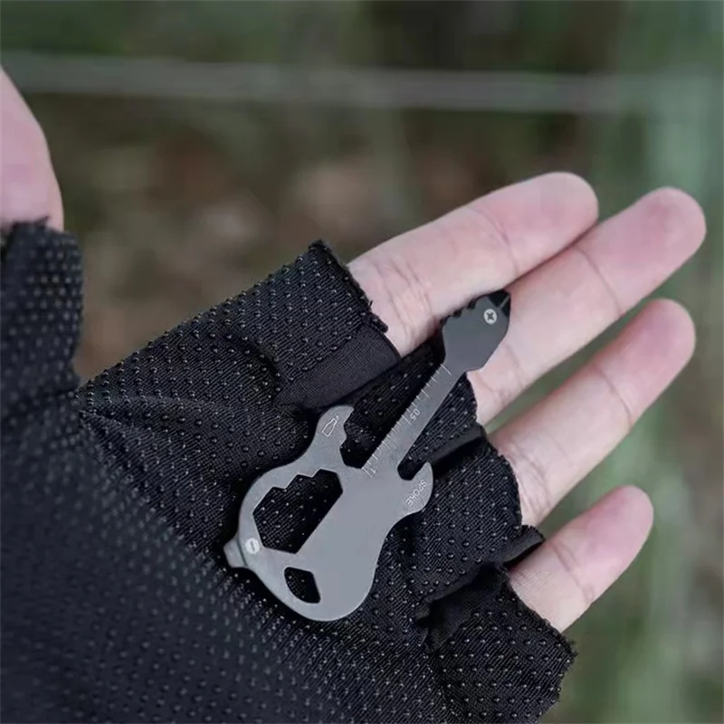 

New 12 In 1 EDC Multipurpose Screwdriver Electric Guitar Shaped Slotted Key Chain Opener Mini Outdoor Camping Repair Kit