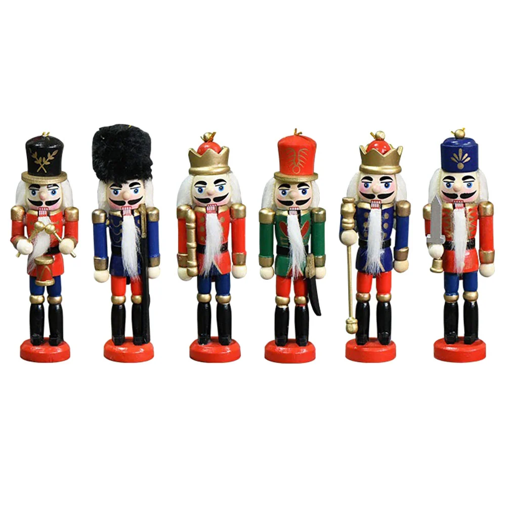 

6pcs Christmas Nutcracker Decoration Wooden Nutcracker Xmas Tabletop Ornament