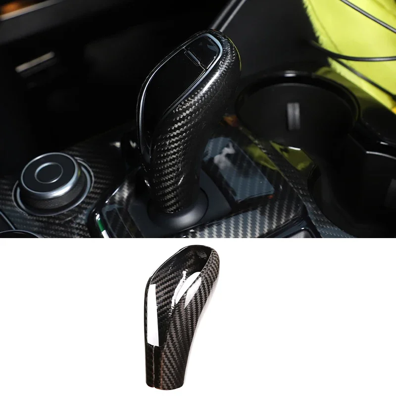 

Для Alfa Romeo Giulia Stelvio 2020-2024 настоящее углеродное волокно, центральная консоль автомобиля, ручка переключения передач, накладка, автомобильные аксессуары