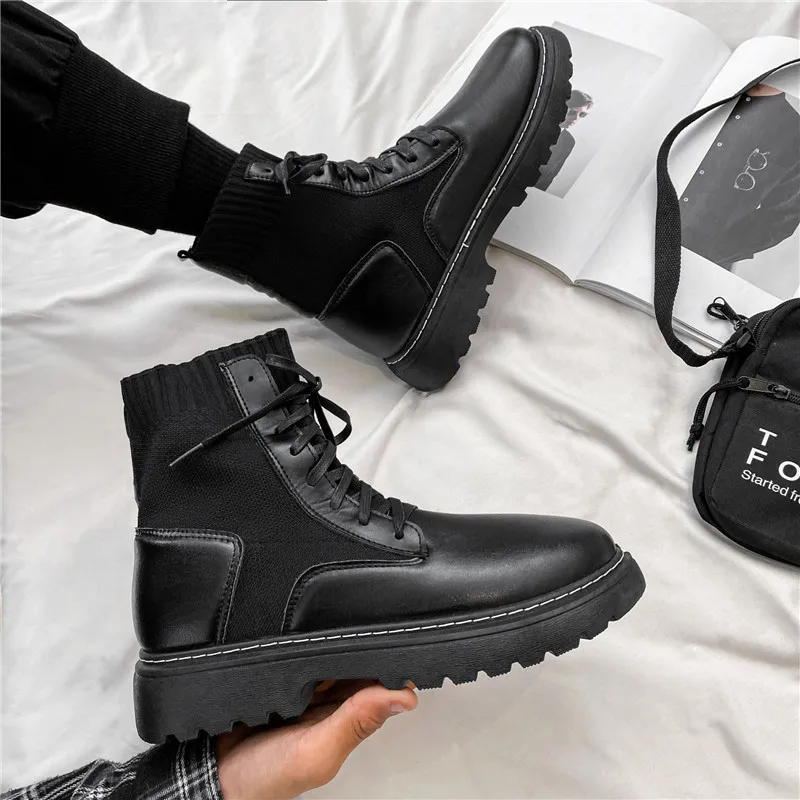 

Мужские ботинки в стиле панк Martens, кожаная обувь, высокие модные мужские зимние ботильоны унисекс, Классическая мотоциклетная обувь на шнур...