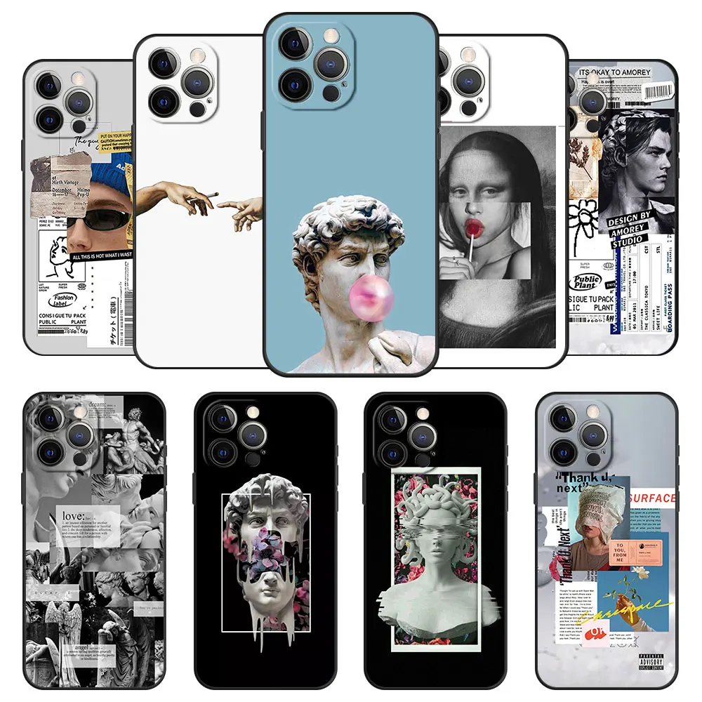 

Phone Case Cover for iPhone 8 Plus XS XR 11 12 13 Pro Max 7 SE 12pro Original Silicone Great Art Aesthetic David Mona Lisa