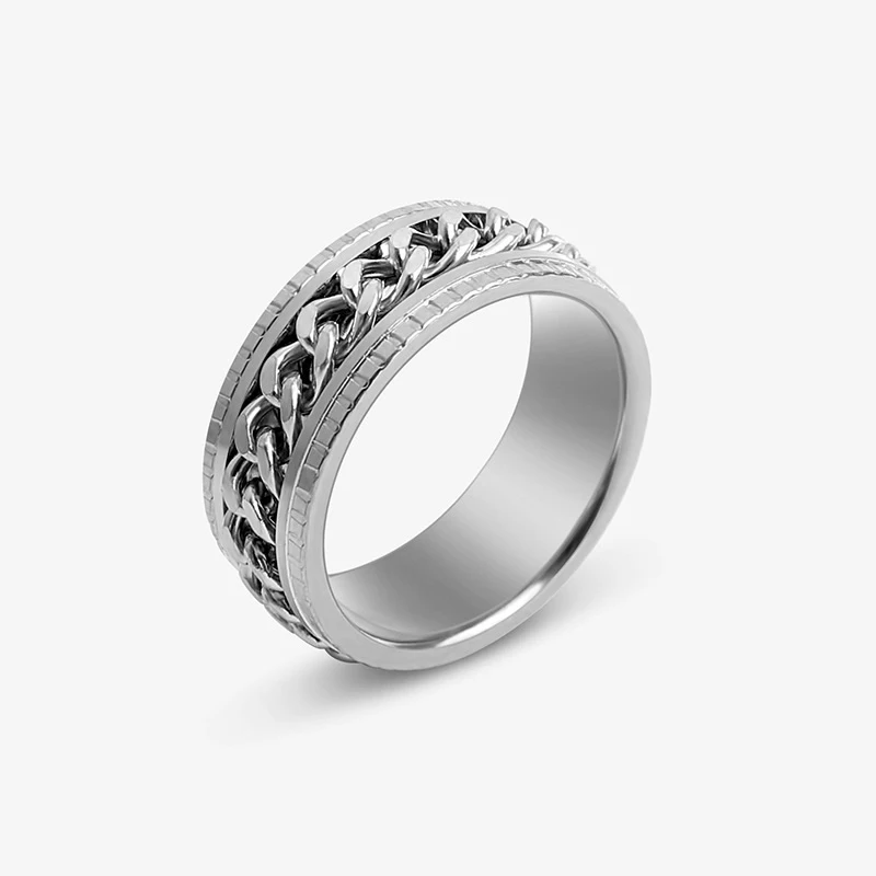 

Jisensp Creative Fashion Rotate Rotating Anxiety Fidget Rings Stainless Steel Chain Spinner Finger Ring for Men Punk Rock Gift