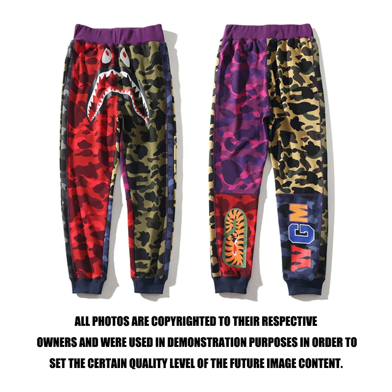 

Bape Shark Head Wgm мужские и женские мужские брюки 19fw камуфляжные Многослойные строченные индивидуальные повседневные брюки